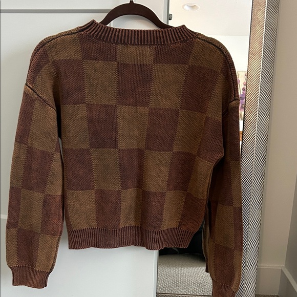 Women's Brown Checkered Crew Neck Sweater . 100 percent cotton NWT - Picture 4 of 4